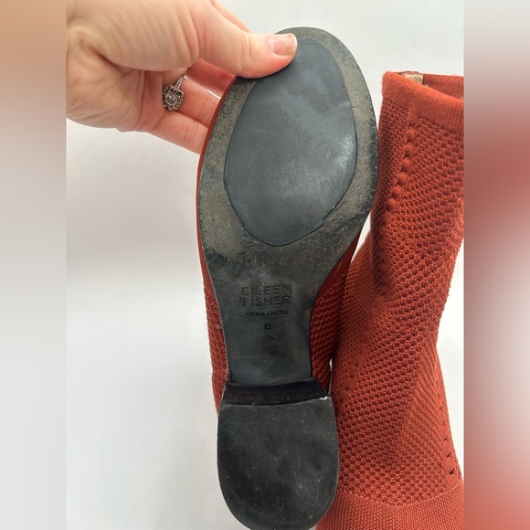 Eileen Fisher Choice Mesh Knit Ankle Boots Women's 8 Rust Slip On Wood Heel - Picture 12 of 12